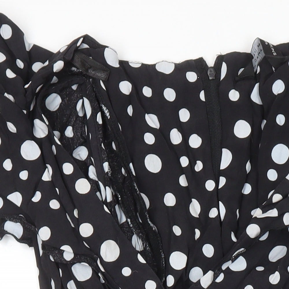 Dorothy Perkins Womens Black Polka Dot Viscose A-Line Size 8 V-Neck