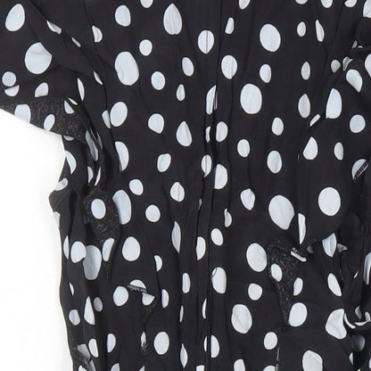 Dorothy Perkins Womens Black Polka Dot Viscose A-Line Size 8 V-Neck
