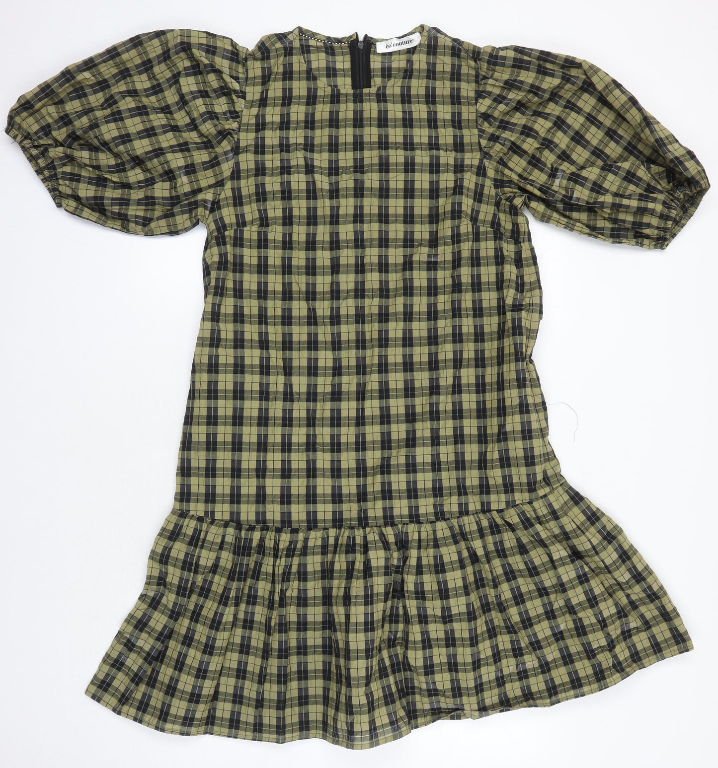 CoCoture Womens Multicoloured Check Cotton A-Line Size S Round Neck