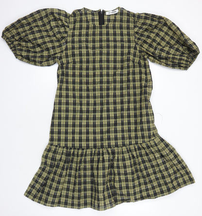 CoCoture Womens Multicoloured Check Cotton A-Line Size S Round Neck