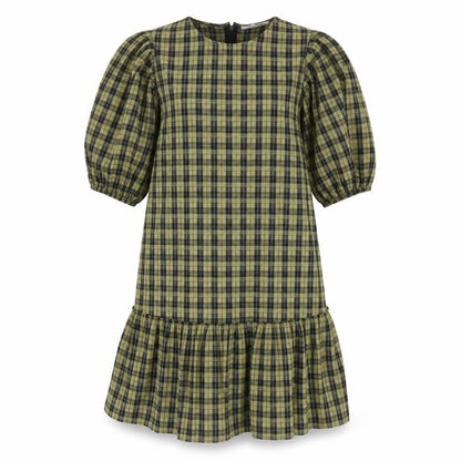 CoCoture Womens Multicoloured Check Cotton A-Line Size S Round Neck