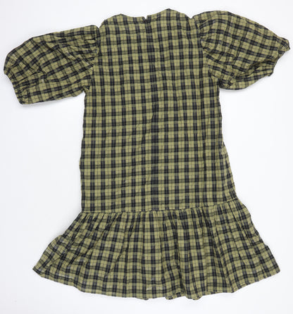 CoCoture Womens Multicoloured Check Cotton A-Line Size S Round Neck