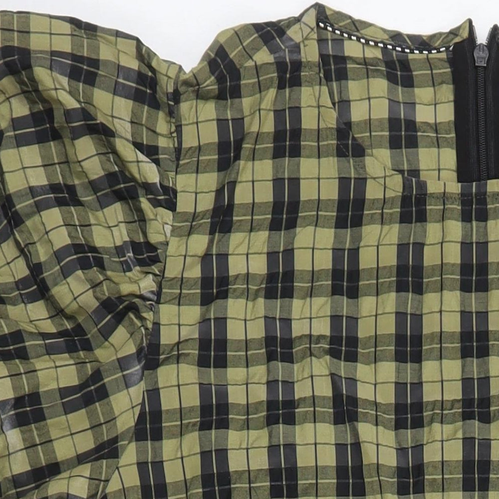 CoCoture Womens Multicoloured Check Cotton A-Line Size S Round Neck