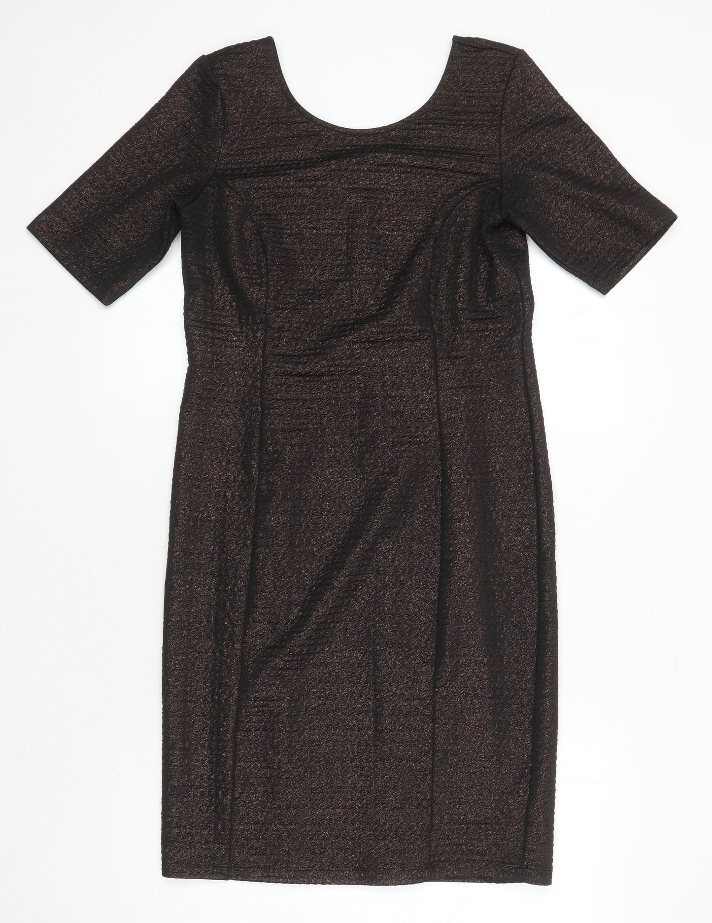Ashley Brooke Womens Brown Polyester Blend Sheath Size 12 Boat Neck