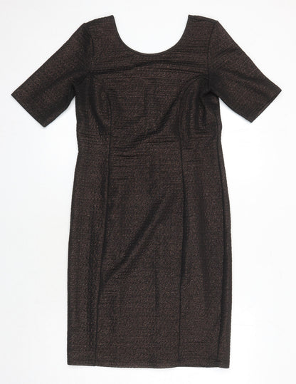 Ashley Brooke Womens Brown Polyester Blend Sheath Size 12 Boat Neck