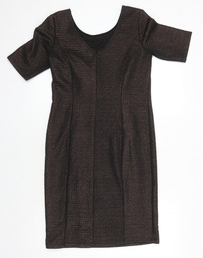 Ashley Brooke Womens Brown Polyester Blend Sheath Size 12 Boat Neck