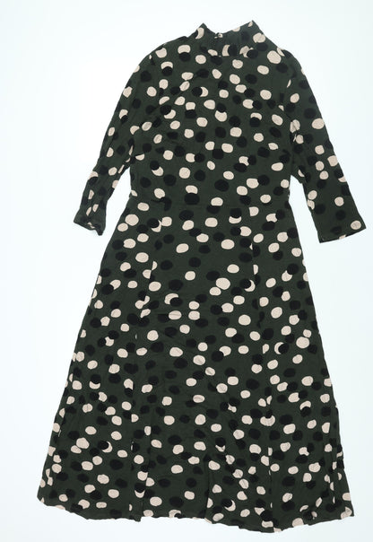 Principles Womens Green Polka Dot Viscose Shift Size 14 Mock Neck Button