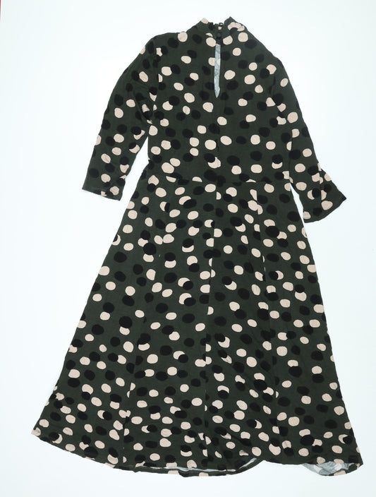 Principles Womens Green Polka Dot Viscose Shift Size 14 Mock Neck Button