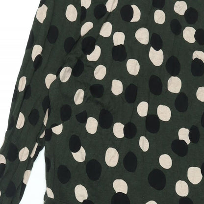 Principles Womens Green Polka Dot Viscose Shift Size 14 Mock Neck Button