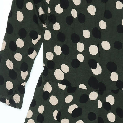 Principles Womens Green Polka Dot Viscose Shift Size 14 Mock Neck Button