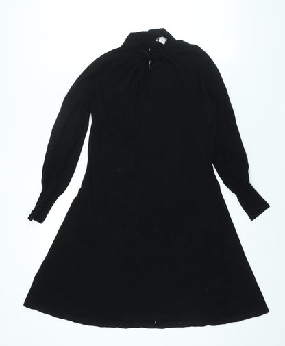 Monsoon Womens Black Viscose Jumper Dress Size 8 Mock Neck Button - Twist Detail