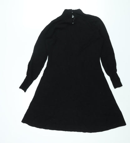 Monsoon Womens Black Viscose Jumper Dress Size 8 Mock Neck Button - Twist Detail