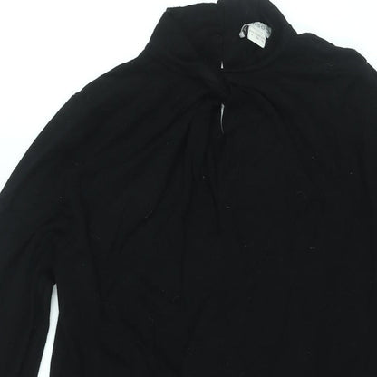Monsoon Womens Black Viscose Jumper Dress Size 8 Mock Neck Button - Twist Detail