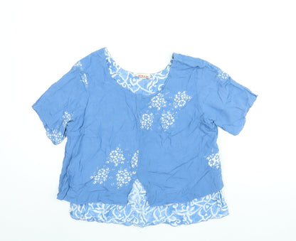 Atalis Womens Blue Geometric Viscose Basic Blouse Size L Round Neck - Layered