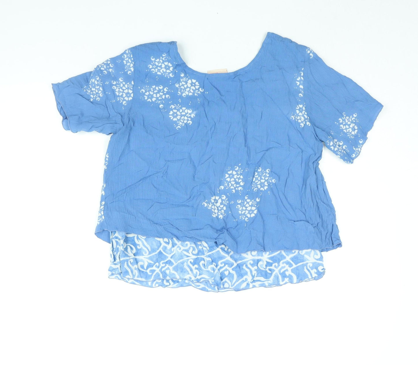 Atalis Womens Blue Geometric Viscose Basic Blouse Size L Round Neck - Layered