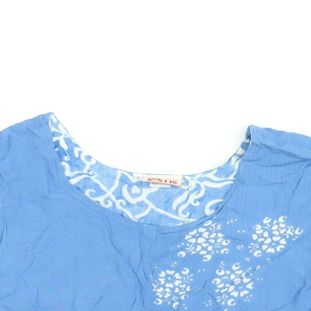 Atalis Womens Blue Geometric Viscose Basic Blouse Size L Round Neck - Layered