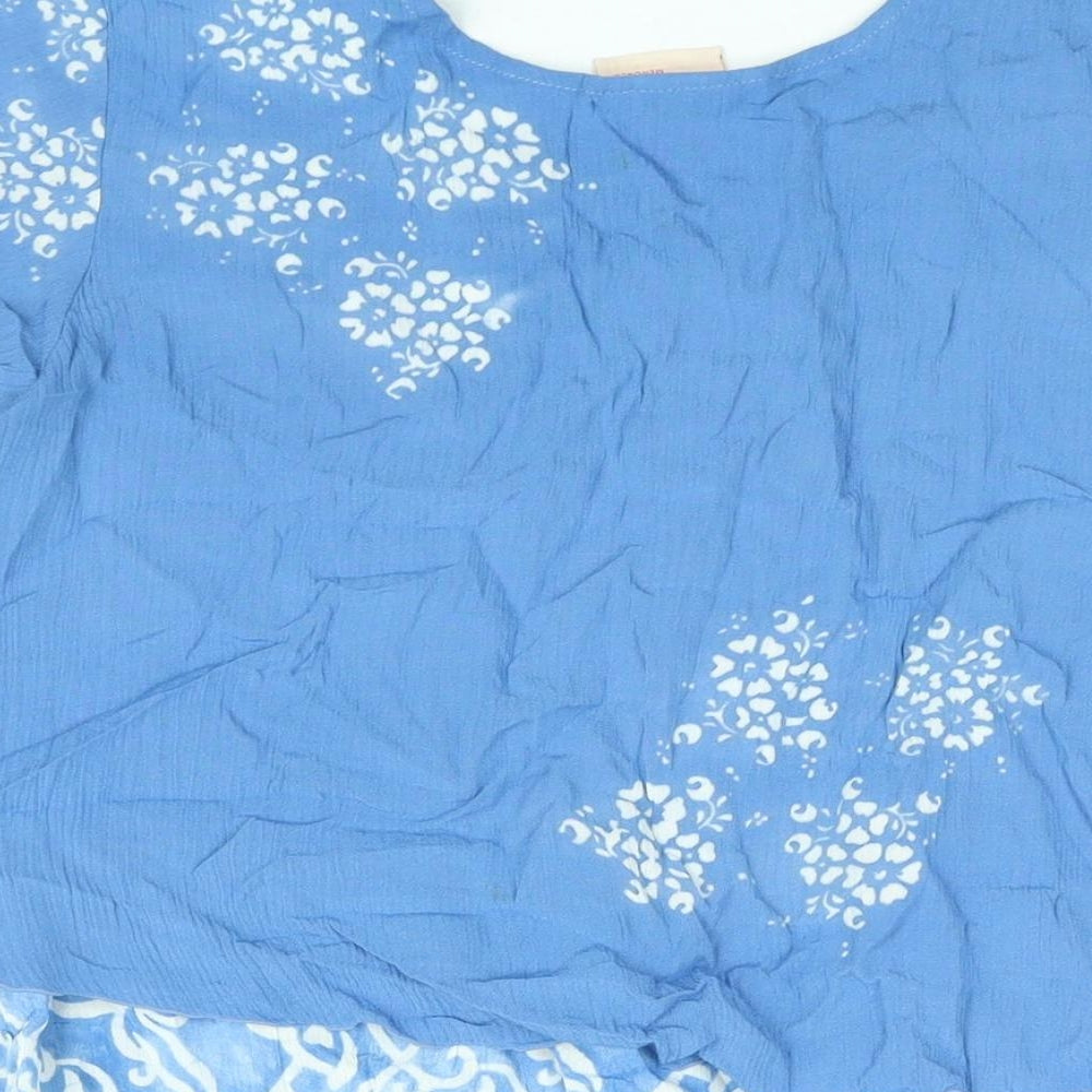 Atalis Womens Blue Geometric Viscose Basic Blouse Size L Round Neck - Layered