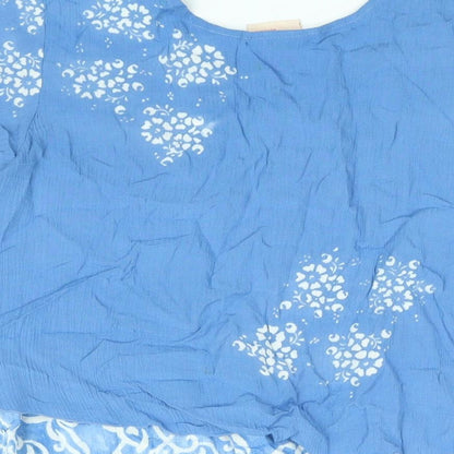 Atalis Womens Blue Geometric Viscose Basic Blouse Size L Round Neck - Layered
