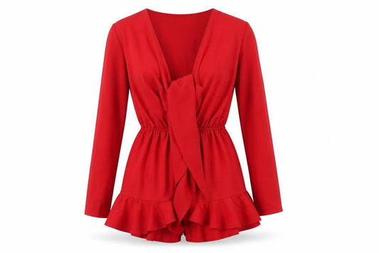 Glamorous Womens Red Polyester Playsuit One-Piece Size 6 Pullover - Frill Tie Detail