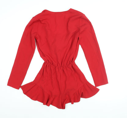 Glamorous Womens Red Polyester Playsuit One-Piece Size 6 Pullover - Frill Tie Detail