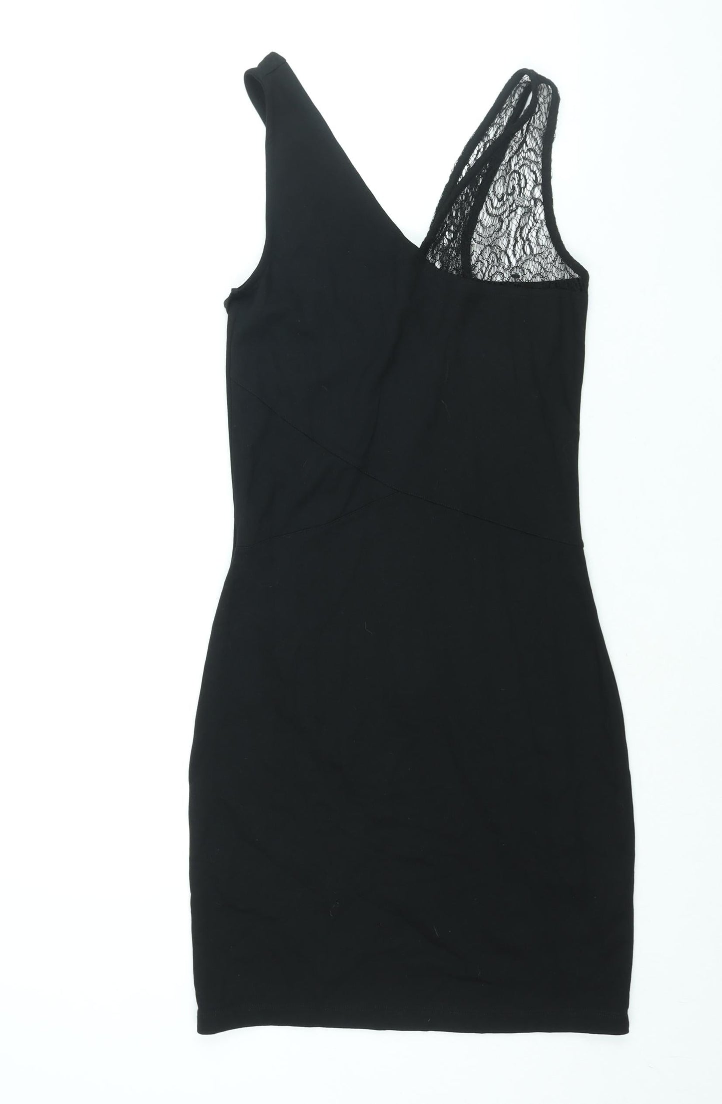 French Connection Womens Black Viscose Bodycon Size 10 V-Neck Zip - Lace Detail
