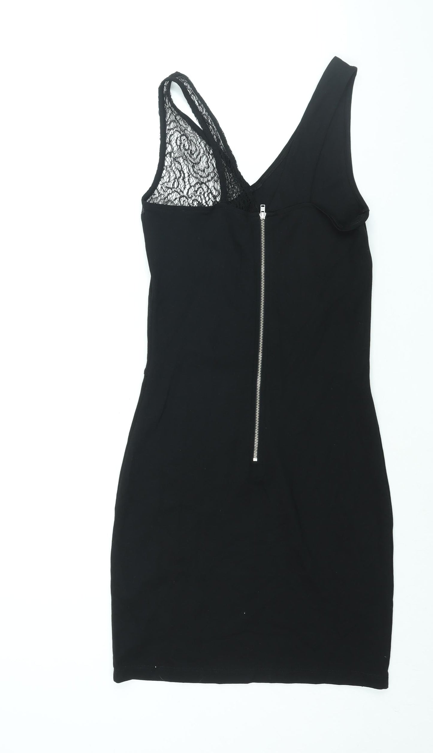 French Connection Womens Black Viscose Bodycon Size 10 V-Neck Zip - Lace Detail