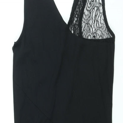 French Connection Womens Black Viscose Bodycon Size 10 V-Neck Zip - Lace Detail