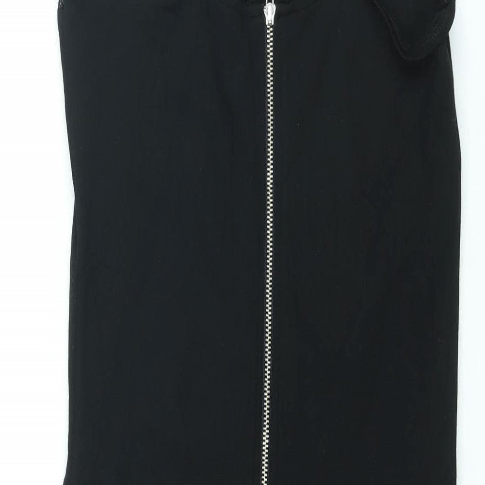 French Connection Womens Black Viscose Bodycon Size 10 V-Neck Zip - Lace Detail