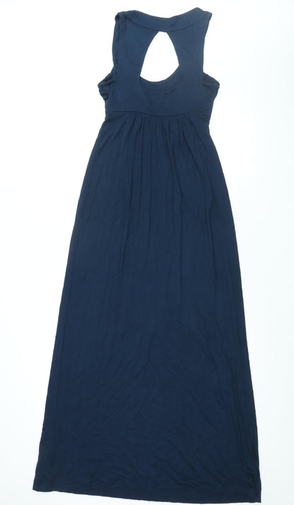Warehouse Womens Blue Viscose Maxi Size 12 Scoop Neck Pullover - Beaded Neckline