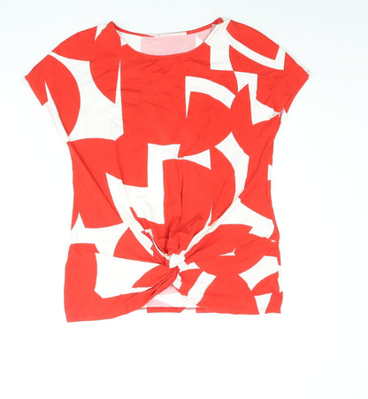 Phase Eigh Womens Red Geometric Viscose Basic Blouse Size 10 Round Neck - Twist Detail