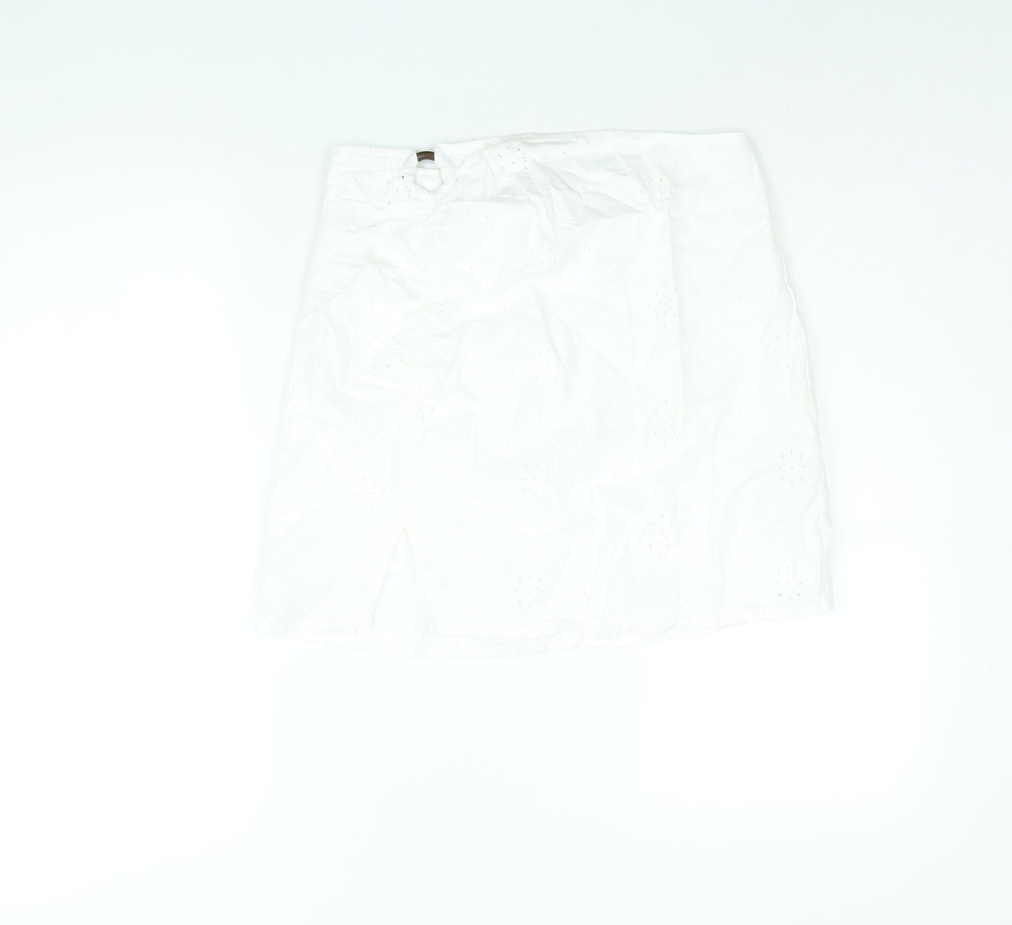 Berhska Womens White Cotton Mini Skirt Size M Zip - Ring Cut Out Emboidered