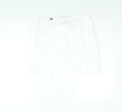 Berhska Womens White Cotton Mini Skirt Size M Zip - Ring Cut Out Emboidered