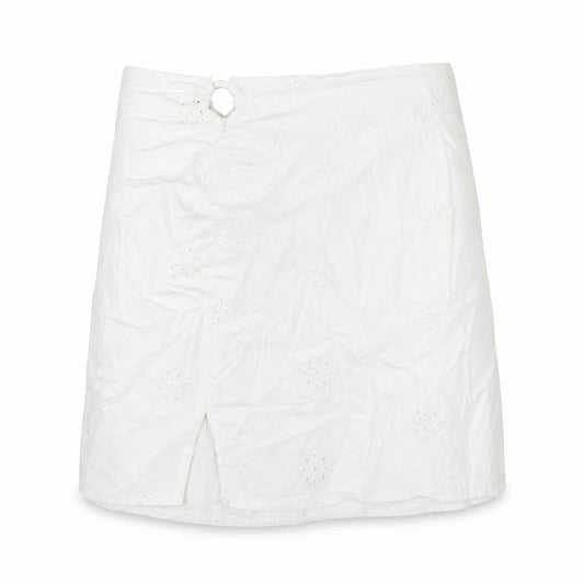 Berhska Womens White Cotton Mini Skirt Size M Zip - Ring Cut Out Emboidered