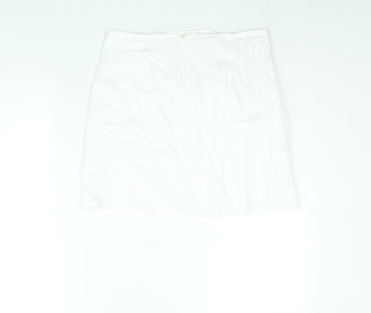 Berhska Womens White Cotton Mini Skirt Size M Zip - Ring Cut Out Emboidered