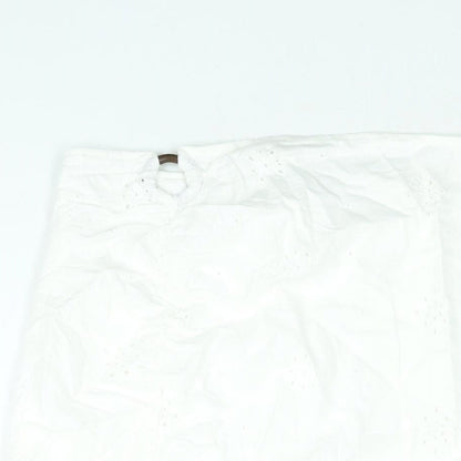 Berhska Womens White Cotton Mini Skirt Size M Zip - Ring Cut Out Emboidered