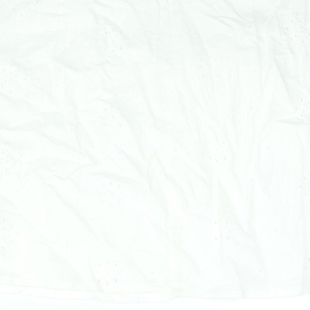 Berhska Womens White Cotton Mini Skirt Size M Zip - Ring Cut Out Emboidered