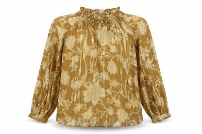Marks & Spencer Womens Brown Floral Polyester Basic Blouse Size 10 Mock Neck - Frill Keyhole Neck