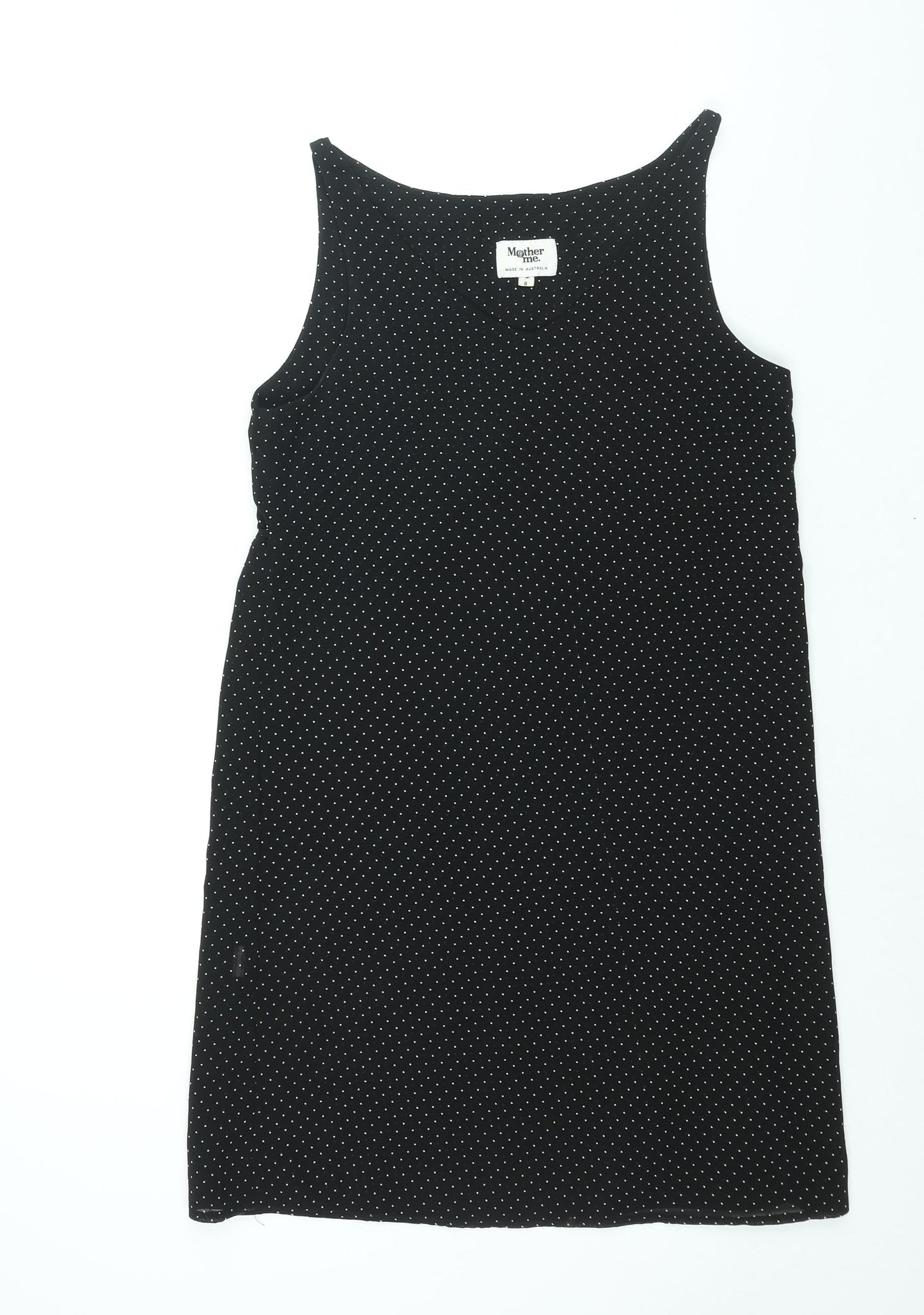 Mother Me Womens Black Polka Dot Polyester Tank Dress Size 8 Scoop Neck Pullover - Belted