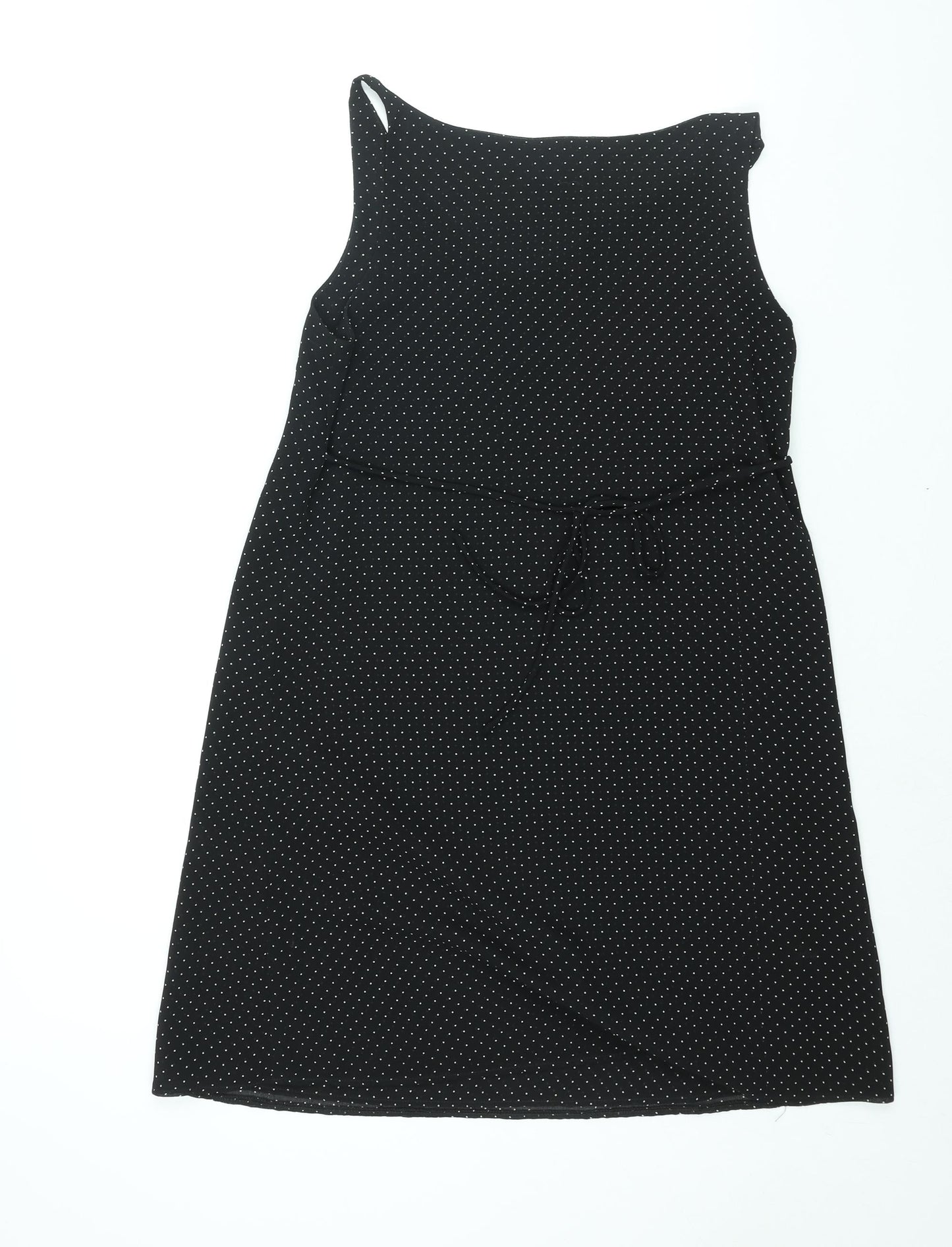 Mother Me Womens Black Polka Dot Polyester Tank Dress Size 8 Scoop Neck Pullover - Belted