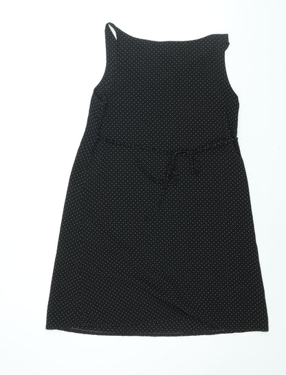 Mother Me Womens Black Polka Dot Polyester Tank Dress Size 8 Scoop Neck Pullover - Belted