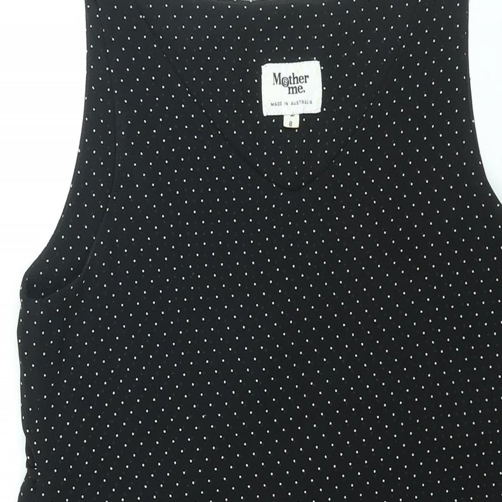 Mother Me Womens Black Polka Dot Polyester Tank Dress Size 8 Scoop Neck Pullover - Belted