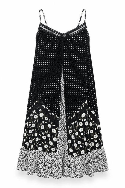 Next Womens Black Geometric Viscose Shift Size 14 Scoop Neck Lace Up - Lace Trim Panelled