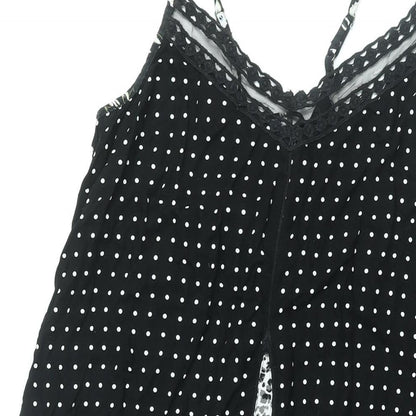 NEXT Womens Black Geometric Viscose Shift Size 14 Scoop Neck Lace Up - Lace Trim Panelled