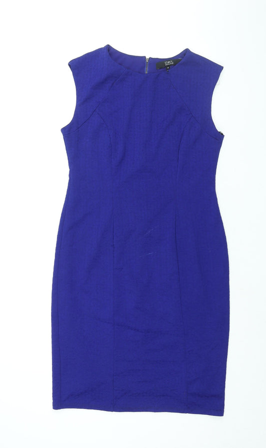 Julien Macdonald Womens Blue Polyester Shift Size 14 Round Neck Zip