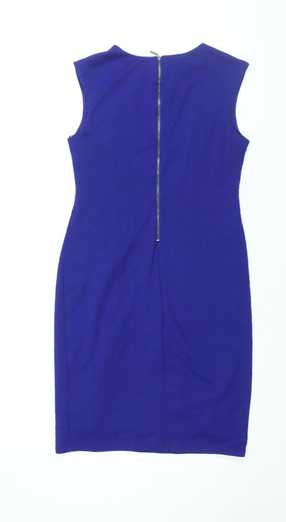 Julien Macdonald Womens Blue Polyester Shift Size 14 Round Neck Zip