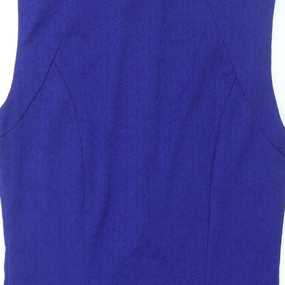 Julien Macdonald Womens Blue Polyester Shift Size 14 Round Neck Zip
