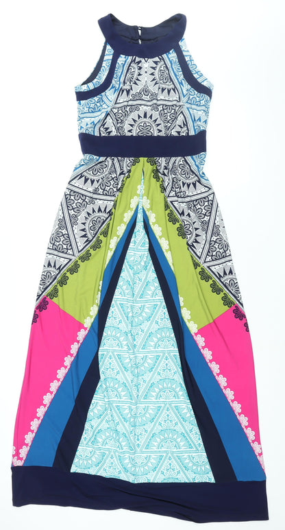 M&Co Womens Multicoloured Geometric Polyester Maxi Size 10 Round Neck Button