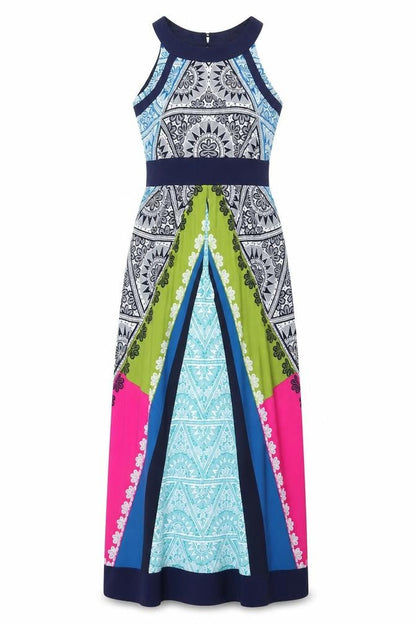 M&Co Womens Multicoloured Geometric Polyester Maxi Size 10 Round Neck Button