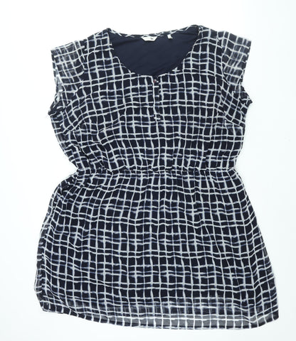 Label Be Womens Blue Check Polyester Shift Size 18 Round Neck Button