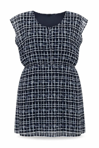 Label Be Womens Blue Check Polyester Shift Size 18 Round Neck Button